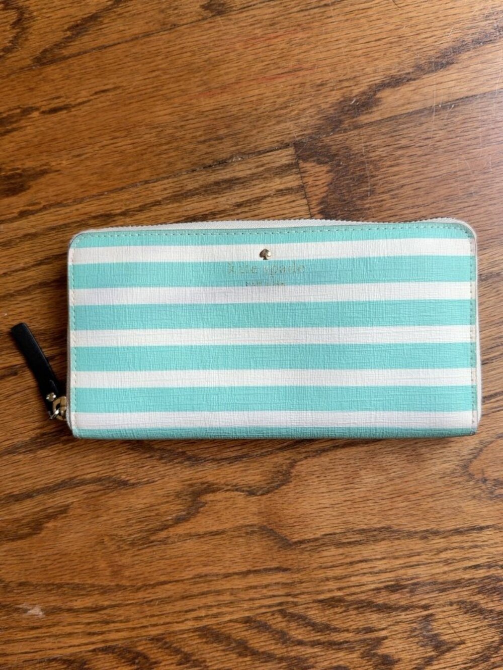 Kate Spade Aqua White Stripe Zip Around Continental Wallet
